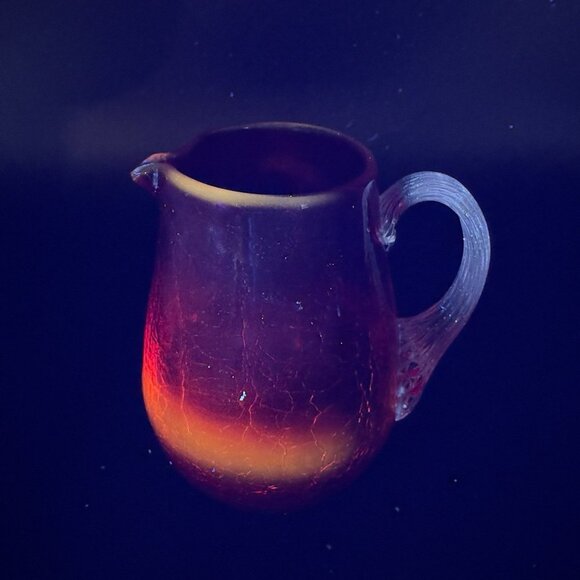 1960s Crackle Glass Small Pitcher Creamer Amberina UV Glowing Glass Clear Handle - Picture 5 of 13